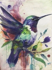 new  hand made Painting on 12"X15" canvas Colorful Hummingbird by Wendy