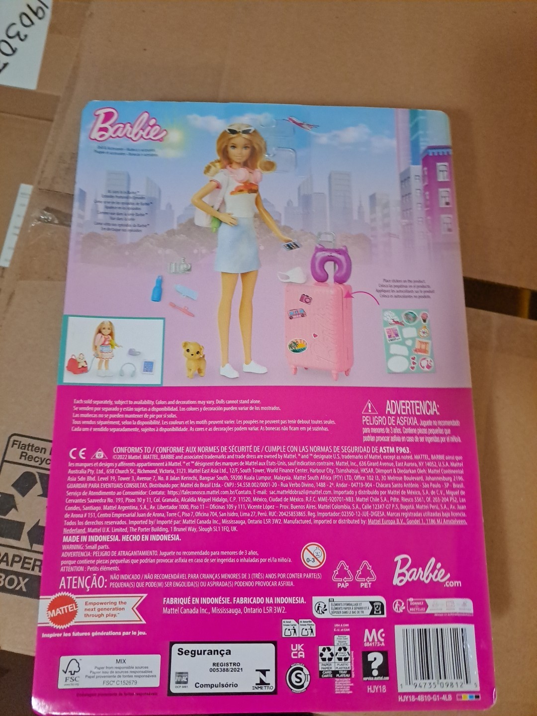 Barbie Doll Travel Playset with Puppy Luggage Accessories+ Stickers New Sealed