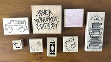 Lot of 8 Assorted Rubber Stamps Teacher School Reading Fun Wood Mounted