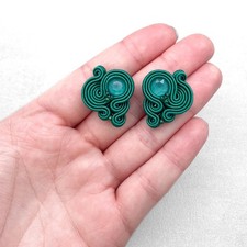 Handmade Dark Emerald Soutache Earrings Stylish Unique Jewellery