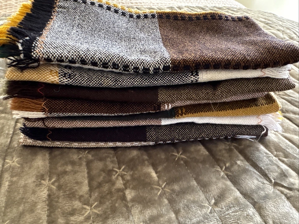 Juego de 8 servilletas de cena de tela verde, marrón y dorado a cuadros otoño/otoño-17" x 17" Foto 4 de 4