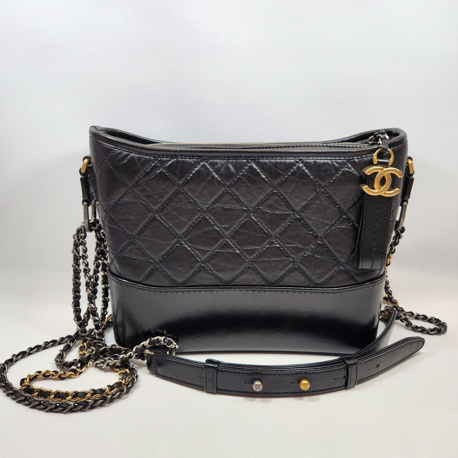 Chanel Medium Gabrielle Black Leather Hobo Bag