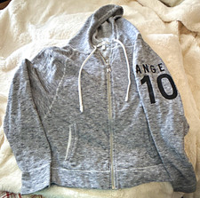 Victoria  s Secret Women  s Gray Striped Logo Full Zip Hooded Hoodie Pockets S/P