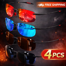 4 pcs Rimless TR90 Sunglasses Polarized UV400 Lenses Lightweight Men Glasses