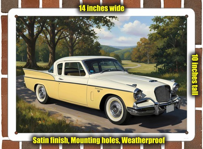 #ad Metal Sign 1957 Studebaker Silver Hawk Oil Painting 14x10 $29.95