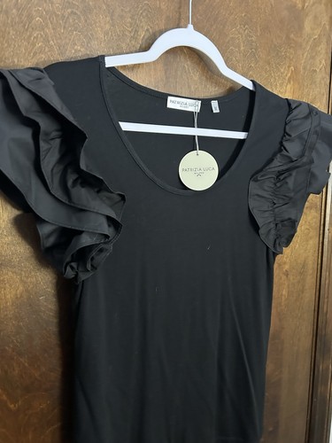 Patrizia Luca Milano Black Eyelet Ruffle Sleeve Pullover Top Size Medium M - Picture 2 of 7