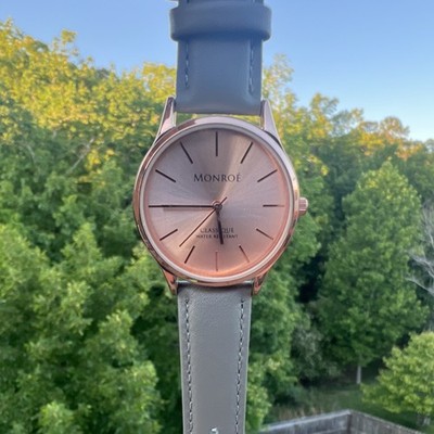 Monroe by Maestro Classique Rose Gold Wristwatch Quartz Gray Leather Water-Resi 