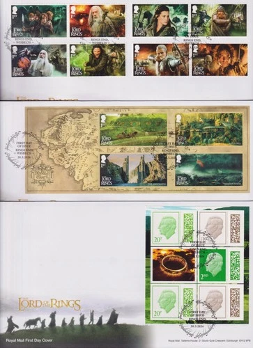 GB FDC 2026 TRIPLE LORD OF THE RINGS STAMPS MINISHEET & PRESTIGE PANE 3 FDC's