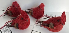 Creative Co-Op Set of 4 Burlap & Twigs Cardinal Ornaments/Figurines 5" x 3"