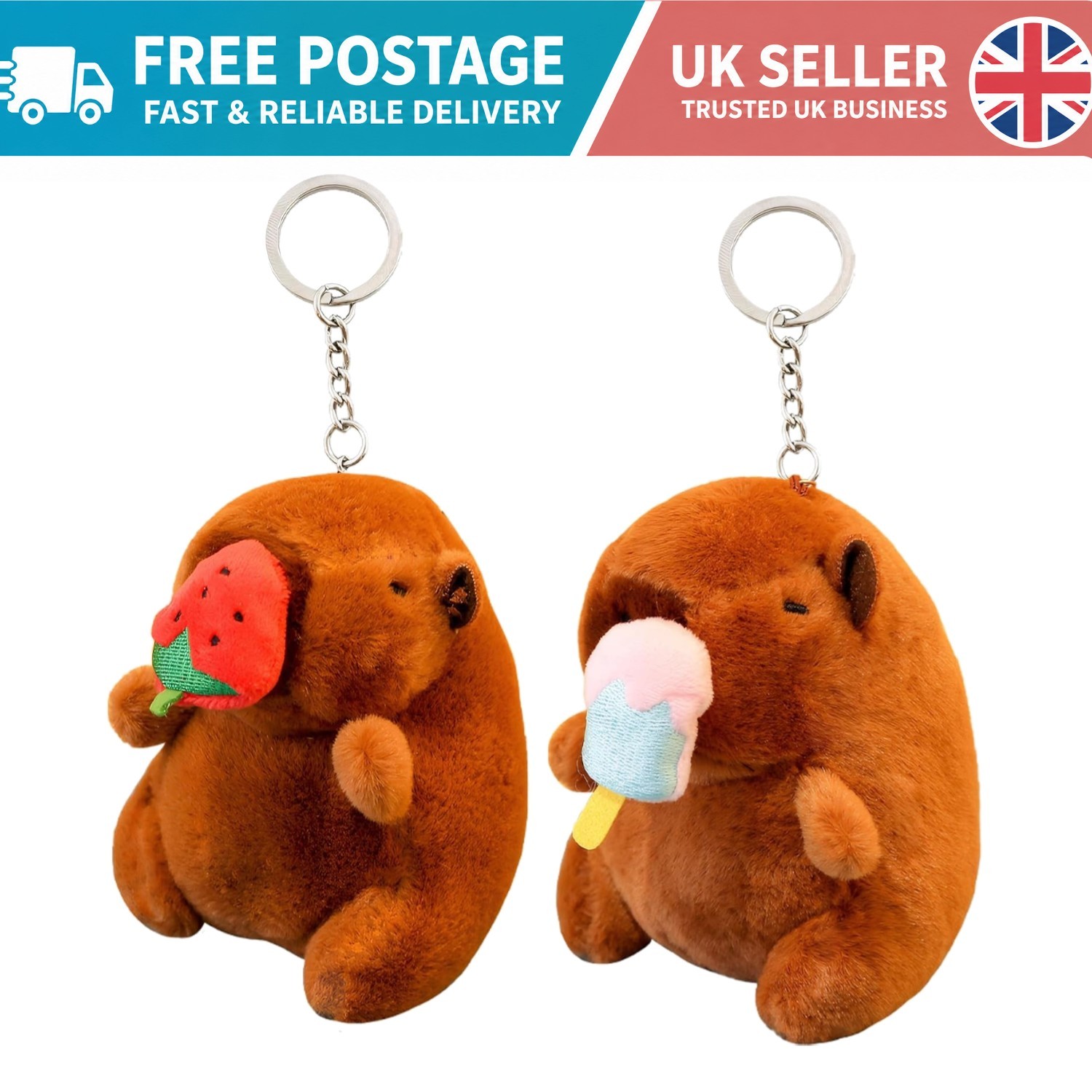 Charming 2-Piece Capybara Plush Toy Keychain Set - Cute Cartoon Accessory