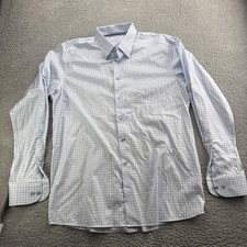 Eton Contemporary Dress Shirt Mens XL 17.5 44 L/S Button-Up Blue Check