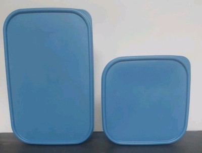 Tupperware Modular Mate Rectangle (18 C) & Square (11 C) Containers w/ Blue Lids