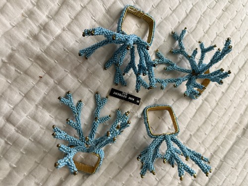 Set 4 anelli tovagliolo canna Kim Seybert ramo corallo turchese/oro nuovi con etichette - Foto 4 di 5
