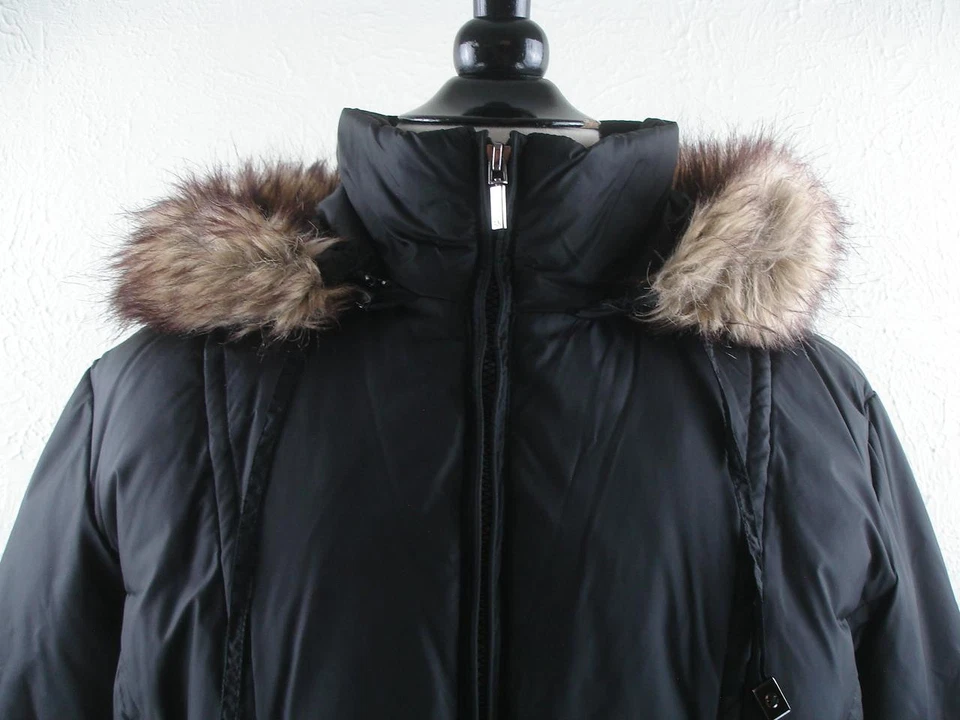 Women's 1X Anne Klein Black Faux Fur Trimmed Hood Long Down Coat Parka Insulated - Image 4 of 4
