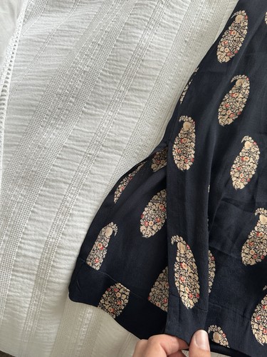 Toast Marine Krepp Marineblau Beige Paisley Midikleid Größe 14 Taschen Knopf Brust - Bild 17 von 17