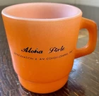 Rare  Vintage FIRE KING Orange Cup Mug D Handle Aloha Hawaiian Advertisement