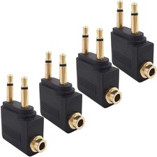 4-Pack Airline Flight Adapter Headphone 3.5mm Gold-Plated Jack for Airplane