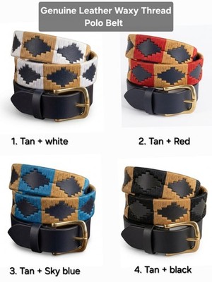 Handmade Polo Leather Belt Men Waxy Thread Embroidered Western Casual Cowboy