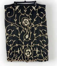 Vintage Embellished Silk Straight Skirt Beaded Black Gold Embroidered