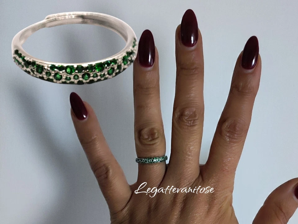 Anello Regolabile Anello Donna Regolabile Argento e Zirconi verde Argento 925 - Immagine 3 di 4