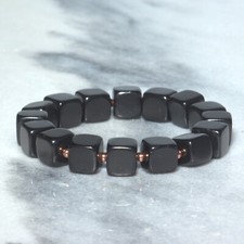 Shungite and Copper bracelet cubic beads 10mm EMF Protection Grounding Healing