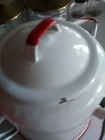 VTG WHITE RED TRIM CAMPFIRE ENAMEL WARE COWBOY COFFEE BOILER POT — photo 2