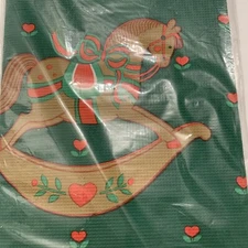 Vintage Paper Tablecloth Table Cover Christmas Rocking Horse 54 x 96” NOS