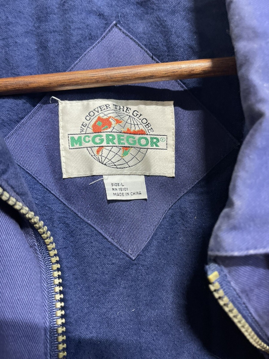 VINTAGE McGREGOR SIZE L We Cover The Globe Mens Navy Blue Winter
