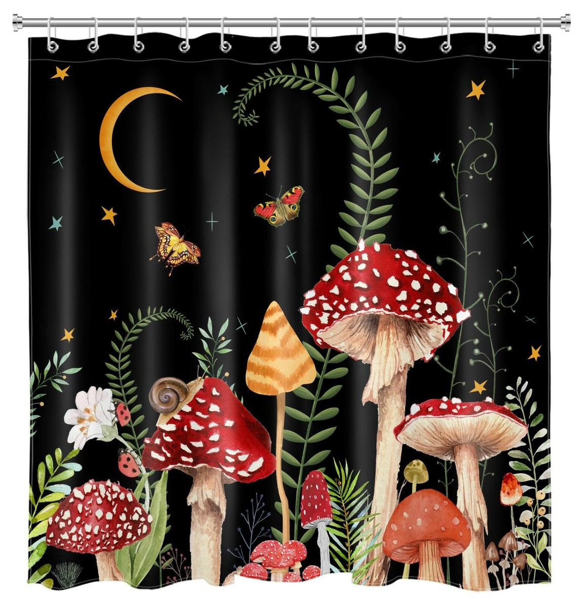 Psychedelic Mushroom Shower Curtain Bohemian Flowers Butterfly