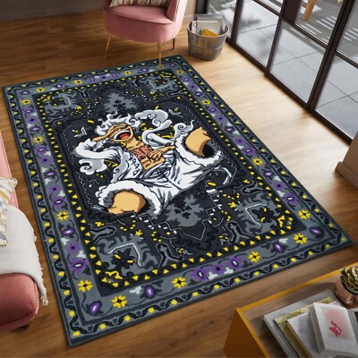 Black Monkey D Luffy Rug, One Piece Anime Carpet Mat Decor, Straw