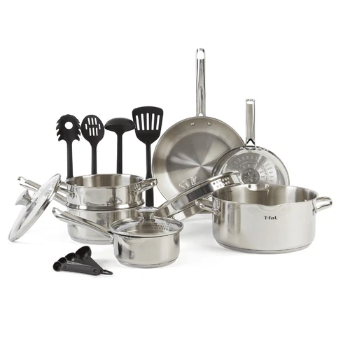 Stainless Steel Cookware Set 14 Piece Straining Lids Pour Spouts Measuring Marks