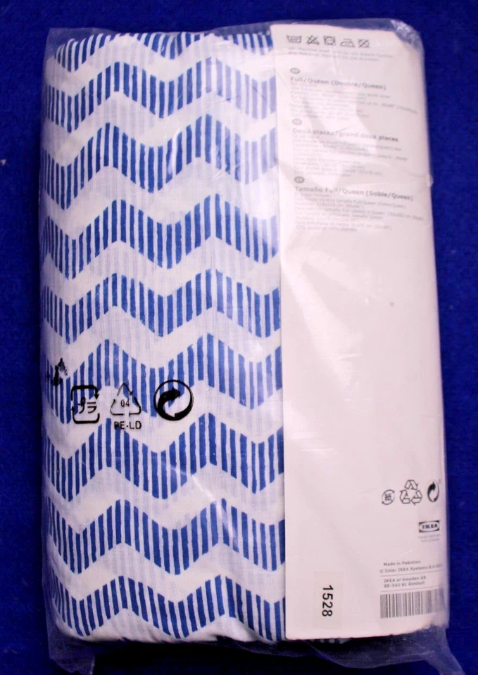 IKEA SOMMAR 2016 JUEGO DE EDREDÓN COMPLETO/QUEEN medio azul blanco rayas chevron NUEVO Foto 4 de 4