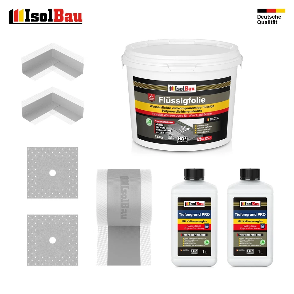 Dichtset Flüssigfolie 12kg Dusche Bad Dichtband Dichtfolie Tiefengrund Dichtecke