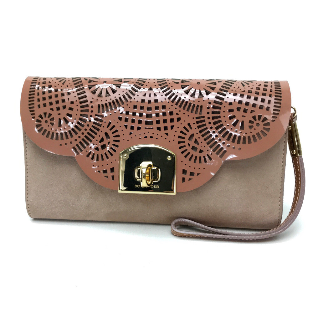 ポーチのみ SERGIO ROSSI Pouch Mini bag Clutch bag Pink Beige Suede / Patent