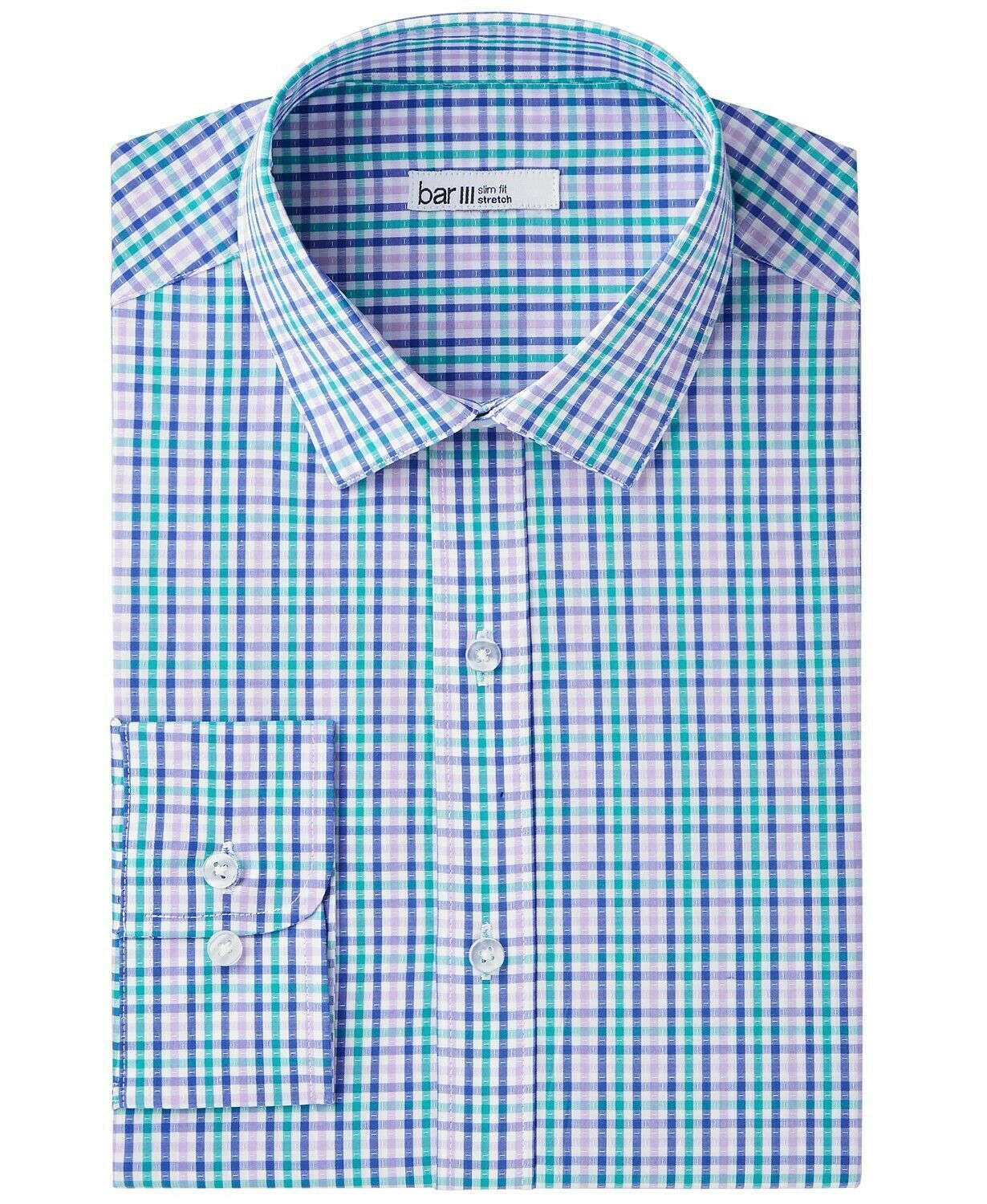 Bar III Mens Slim-Fit Stretch and Easy Care Multi-Dobby Gingham Dress Shirt, XL