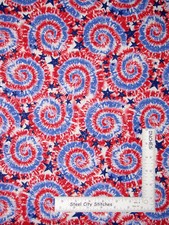 Patriotic USA Star Swirl Silver Glitter Cotton Fabric Traditions By The Yard