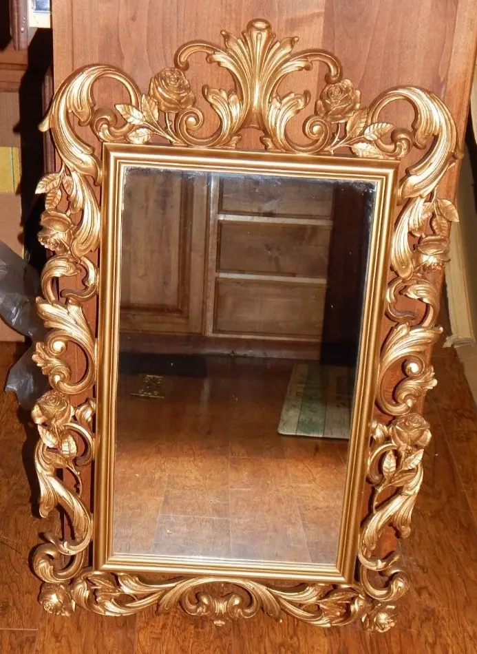 Vintage Syroco Mirror 30 x 19.5 Gold Rose Frame 2075 Hollywood Regency