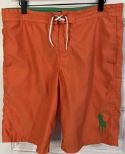 VTG Polo Ralph Lauren Swim Trunks Boys X Large Orange Mesh Board Shorts Big Pony