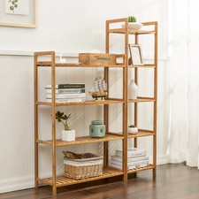 4/5 Tier Book Shelf Unit Bamboo Bookcase Bathroom Kitchen Storage Rack Display