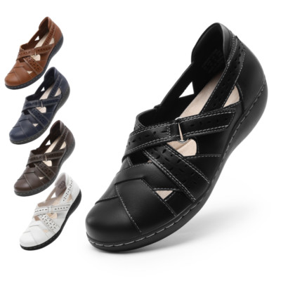 Women Closed Toe Loafer Sandals Comfortable Slip On Work Walking Flat Shoes