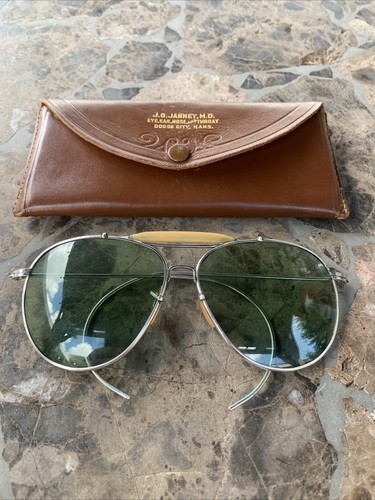 Vintage Bausch & Lomb Pilot's Aviator Glasses Green Lenses - 第 1/10 張圖片