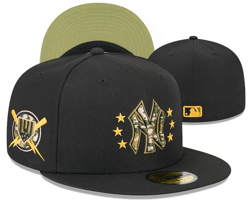 New York Yankees Fitted Hat Embroidered Baseball Cap Sonnenhut Flat Brim Cap - Bild 6 von 39