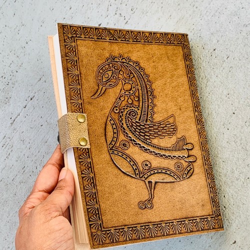 Leather Journal Peacock duck Goose bird Book, 7x5 Journaling Diary Handmade Pape - Picture 7 of 11