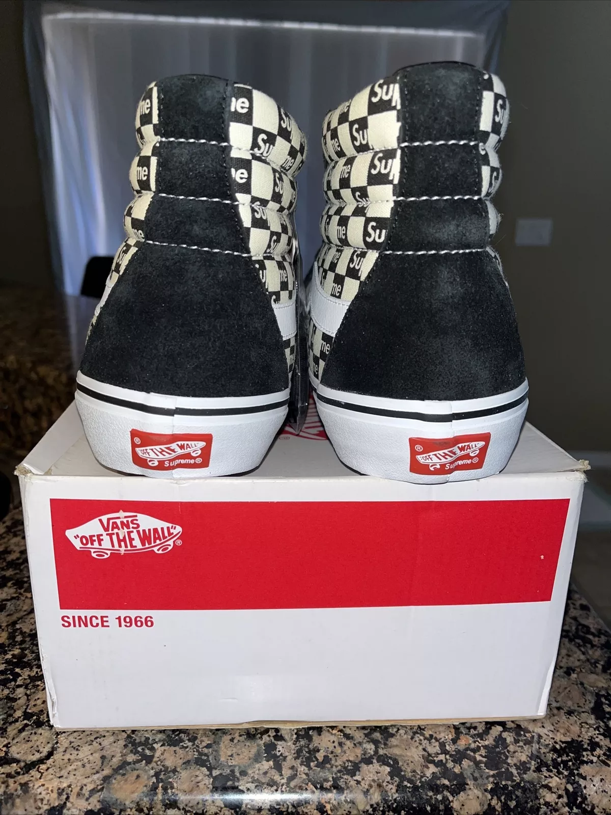 Taille 12   VANS Sk8 Hi Pro x Supreme noir à carreaux 2016