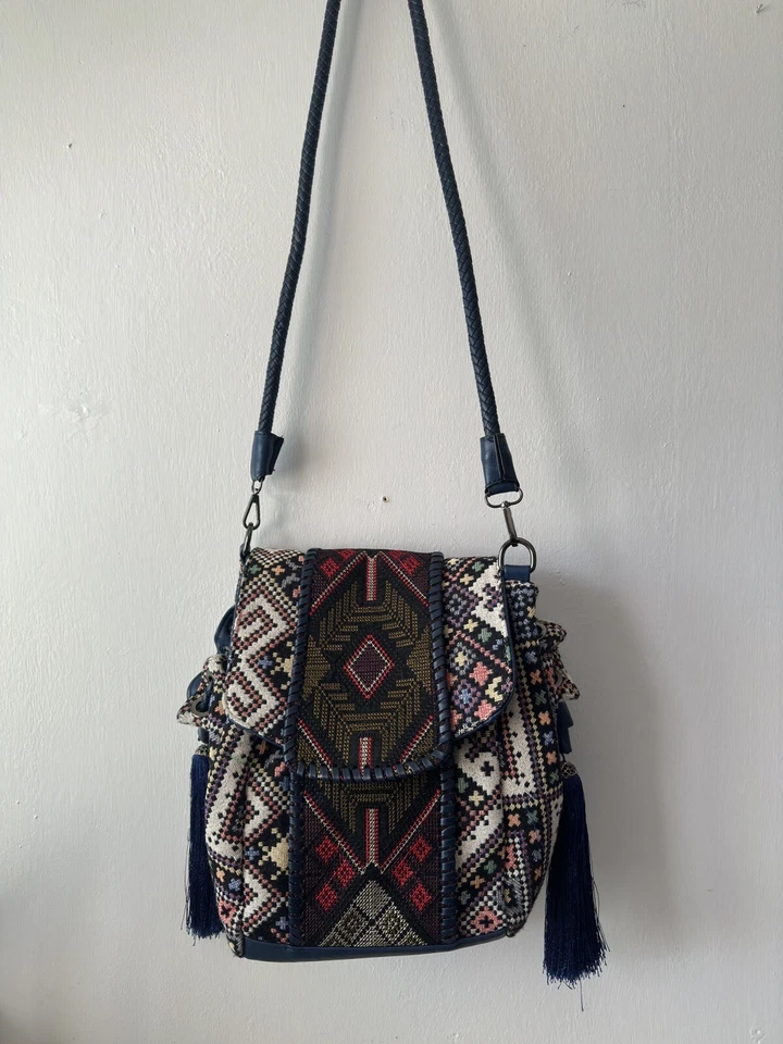 Bolso de Hombro BOHO Vieta Tapiz Tejido Suroeste Borlas Geométricas Holgado Foto 3 de 4
