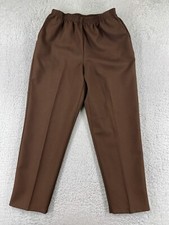 Alfred Dunner Pants Womens 10 Brown Elastic Waist Pull On 100 Polyester 32x28