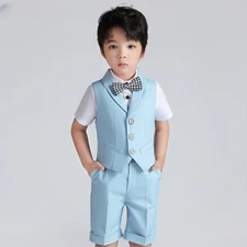Solid Color Waistcoat Shirt Shorts Formal Dress Vest Clothes Sets Uniforms