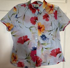 Crazy Horse Liz Claiborne 14 Tropical Top Lt Blue Multi-Color Floral Button Up
