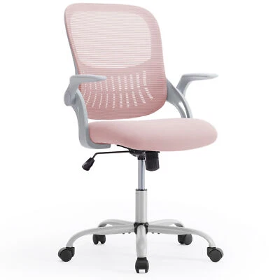 OLIXIS Mesh Office Chair Height Adjustable Flip-up Armrest Mid Back Swivel Chairs