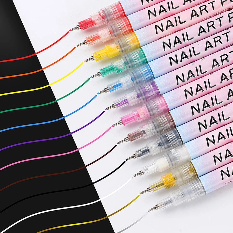 12Pcs Nail Art Pen Marker Set - 0.5mm Fine Tip for Precise Graffiti Drawing UK - Image 3 of 4